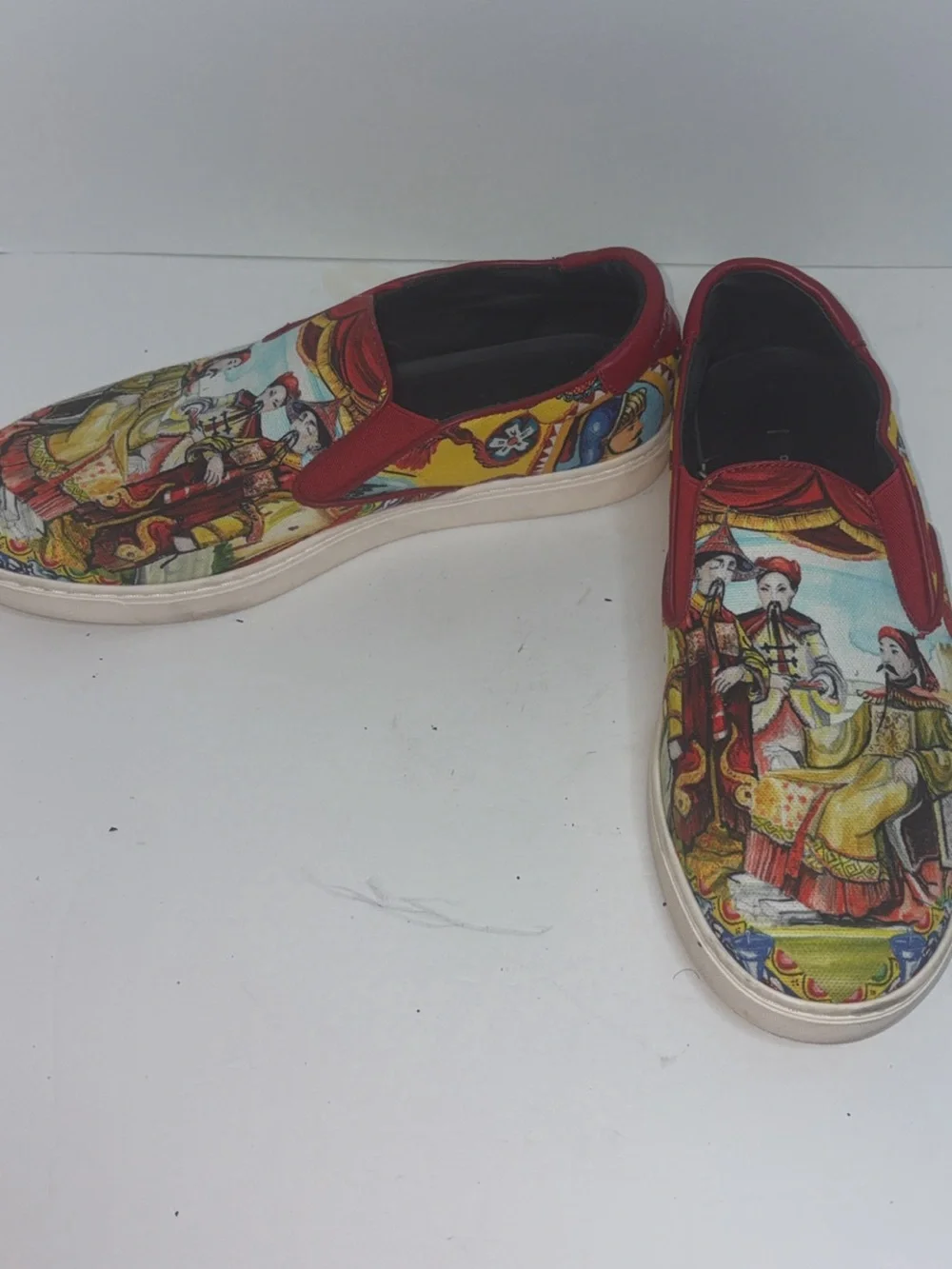Dolce & Gabbana Red Multicolor Slip-On Loafers with Baroque Print